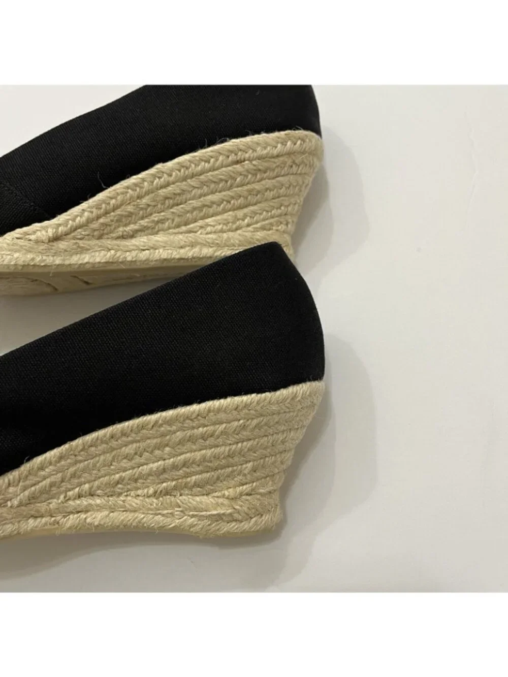Talbots Black Canvas Peep Toe Sip On Espadrille Wedge Sandal